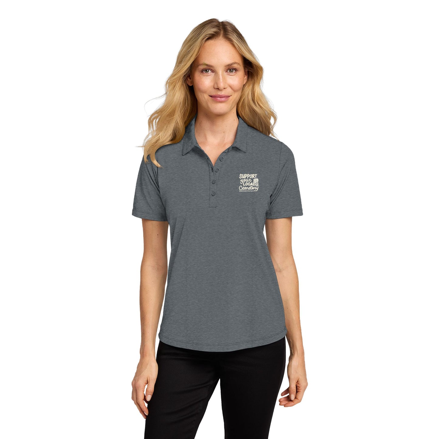 Ladies Pique Polo — Embroidered Floral Monogram Chest Logo