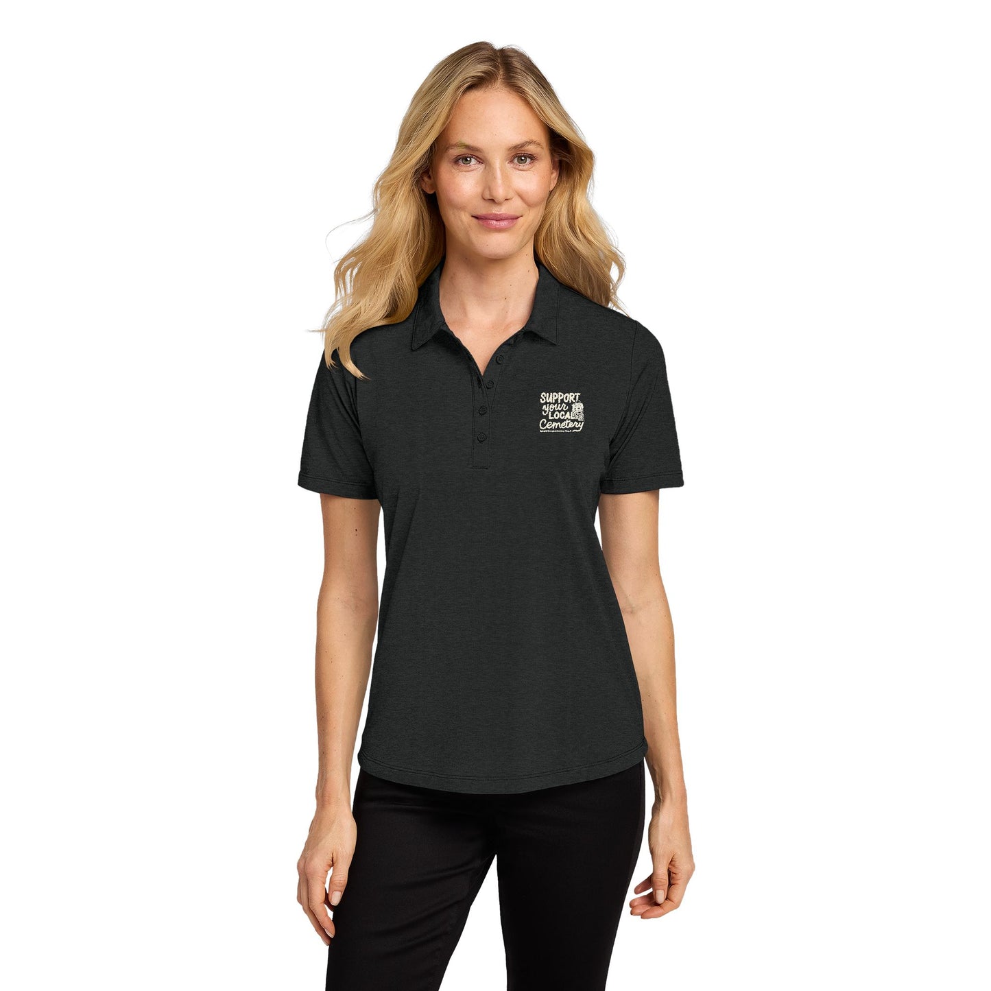 Ladies Pique Polo — Embroidered Floral Monogram Chest Logo